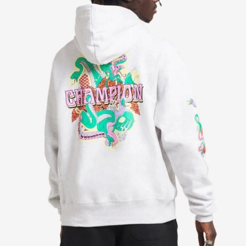 Champion x Snipes Serpent Attack V4 Gray Hoodie size Small Reverse Weave